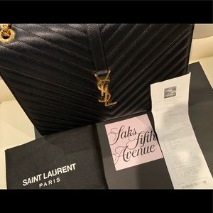 Authentic YSL LARGE ENVELOPE CHAIN BAG in Black